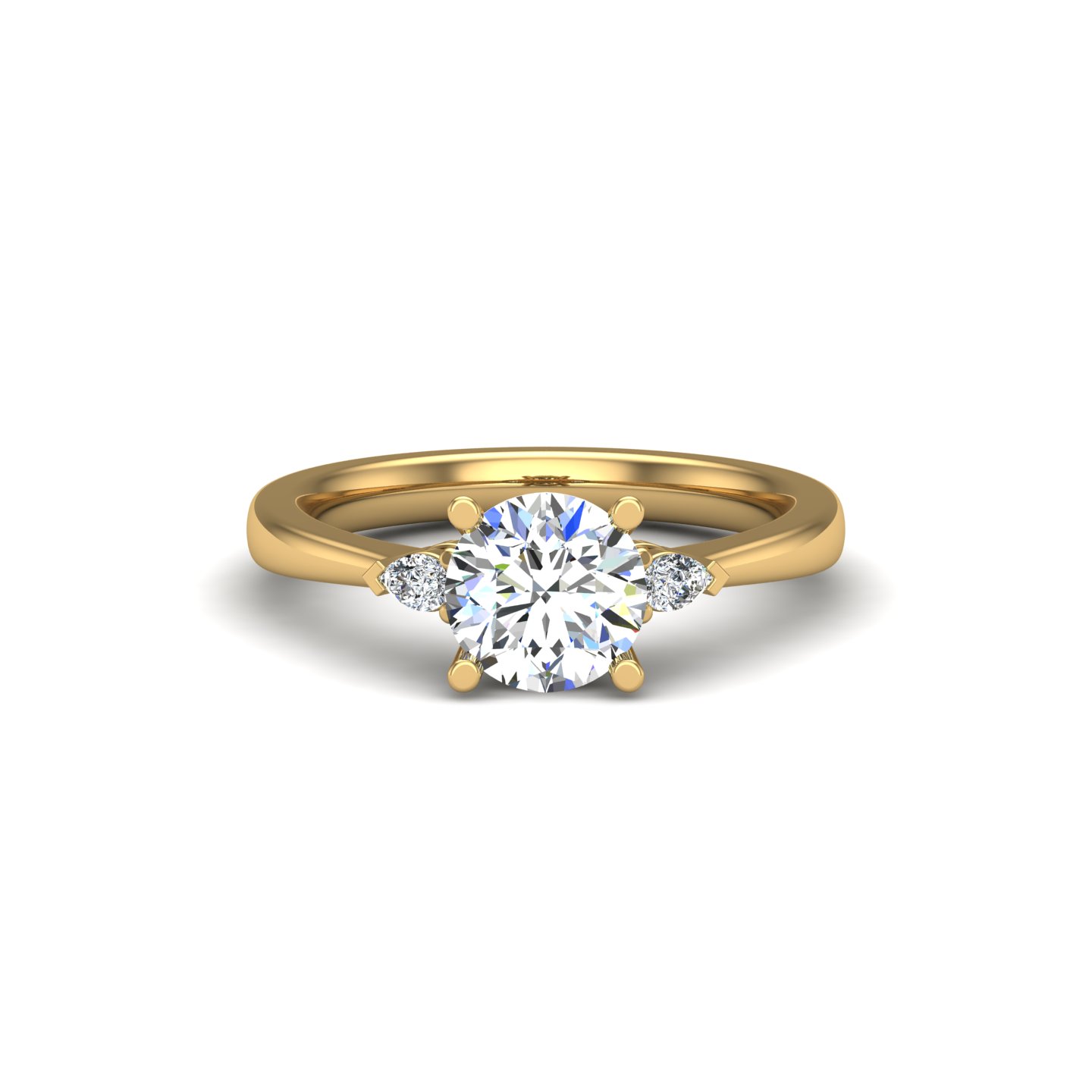 Mira 3 Stone ring with Pear sides